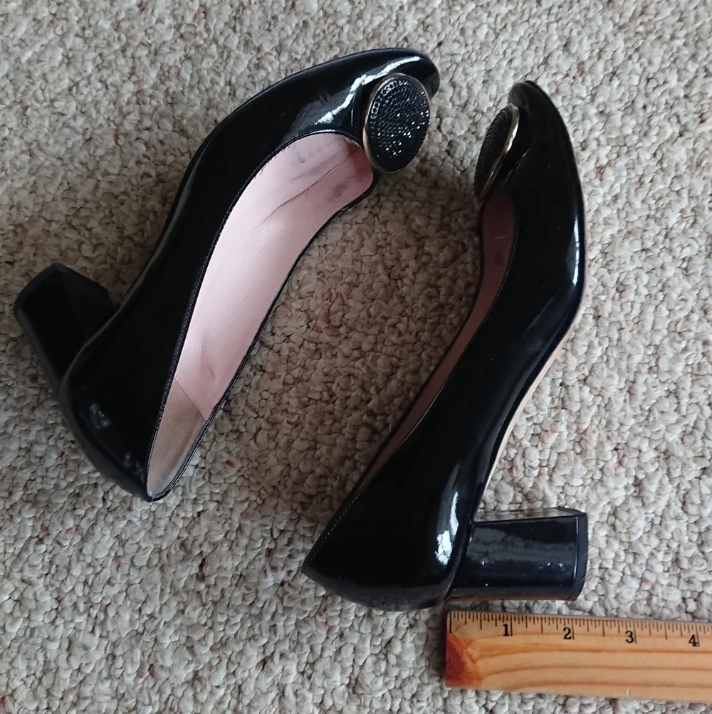 kate spade new york Dana Glitter Broach Black Patent Leather Pumps SIZE 6.5